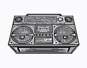 Hand drawn retro boom box