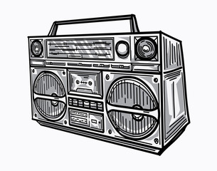 Hand drawn retro boom box