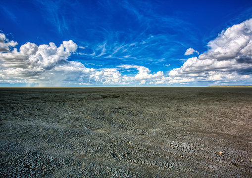 Landscape picture of the large salt pan at the Etosha Nationalpark  in northern Namibia