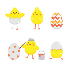 chicken and egg, easter eggs and yellow chickens