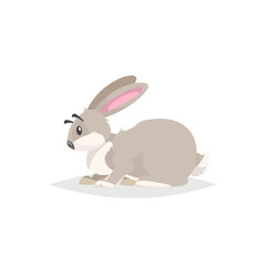 Cute cartoon rabbit sitting. Flat comic style farm animal drawing. Easter spring symbol. Vector illustration with shadow isolated on white background.