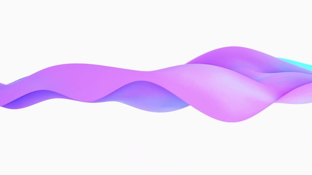 Abstract 3d colors waves animation on white background. 4k seammless loop render footage.