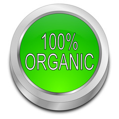 100% Organic Button - 3D illustration