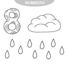 Educational game - Learning numbers. Number eight. Coloring book for preschool children