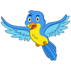 Happy blue bird cartoon flying 