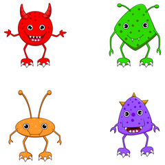 Cute Monsters set. Cartoon aliens from space for kindergarten children