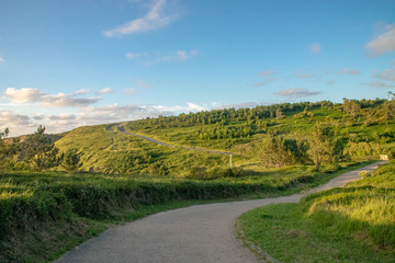 Fototapeta na wymiar Green grass trekking route in Cantabria, Spain