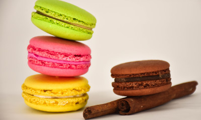 colorful macaroons on white background