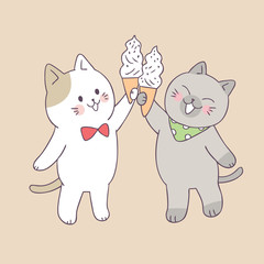 Cartoon cute summer cats and ice cream vector.