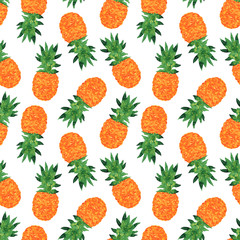 simple seamless fruit pattern of watercolor pineapples