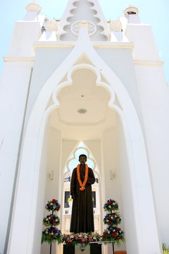 Nakhon Ratchasima, Thailand - May 10, 2019: Outdoor around the church of the Blessed Nicholas Bunkerd Kitbamrung Church Through the Archways in Khao Yai.