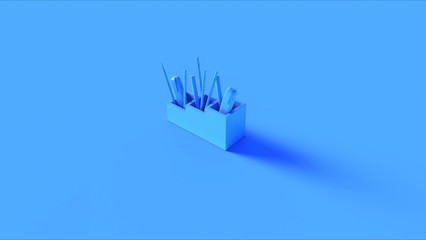 Blue Desk Tidy with Pens Pencils and  Highlighter Pens 3d illustration 3d rendering