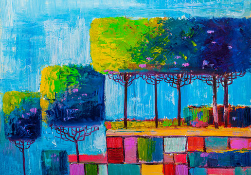 Original oil painting abstract trees