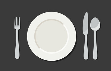 Utensil in flat style. Illustration with plate, knife, fork and spoon