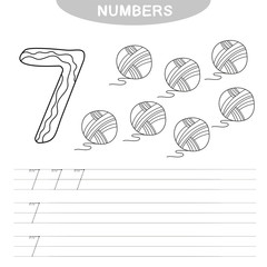 Fototapeta premium Educational game - Learning numbers. Coloring book for preschool children. Writing practice - printable worksheet for preschool. Number seven