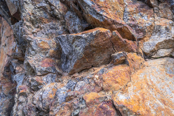 Rusty texture. Stone rusty background. Colorful granite stone background. Old Cracked Rusty Rough texture. Rock wall backdrop with rough red brown texture. Grunge Abstract Stone Surface. 