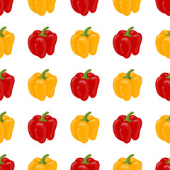 Seamless pattern with fresh bell pepper vegetable. Organic food. Cartoon style. Vector illustration for design, web, wrapping paper, fabric, wallpaper.