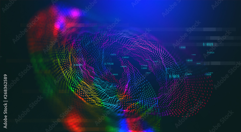Fototapete Big data. Processing an array of information. Global digital network. 3D illustration of a space funnel in neon colors