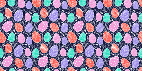 Obraz na płótnie Canvas Seamless pattern with cute Easter eggs. Vector