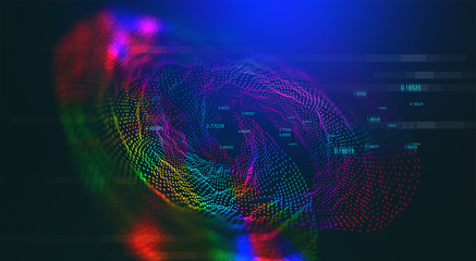 Big data. Processing an array of information. Global digital network. 3D illustration of a space funnel in neon colors
