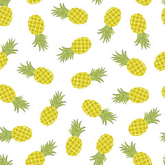 Cartoon pineapples hand draw  childish seamless pattern