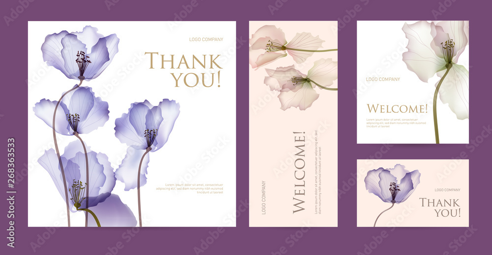 Wall mural a set of postcard with the words of gratitude. design template of business cards with abstract sprin