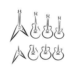Obraz premium acoustic nylon guitar electric rockguitar flying v guitar illustrations logo concept
