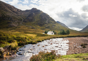 Remote Lagangarbh Hut along River Coupall in Glen Coe, Scottish Highlands