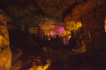 Cave interior with stalactites and stalagmites