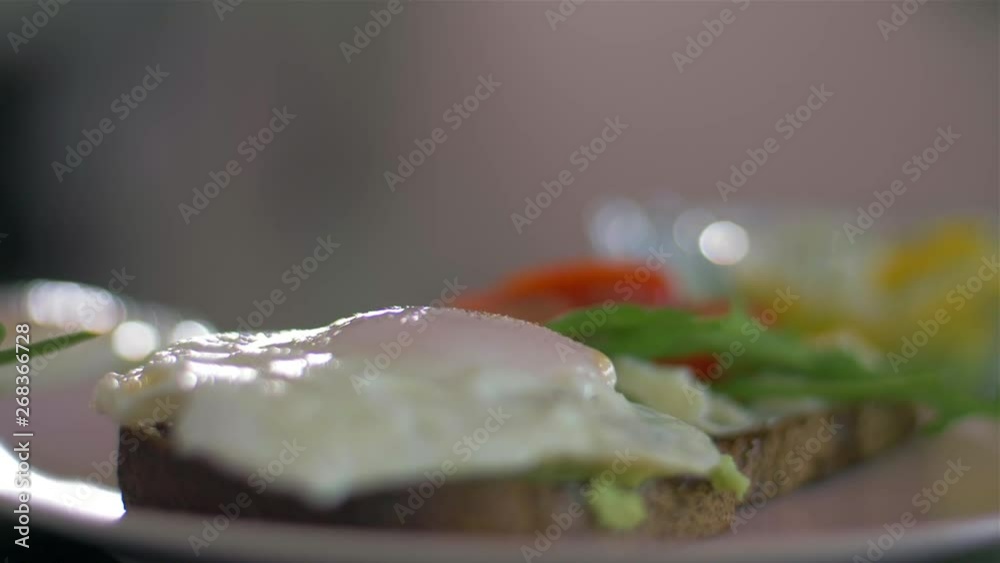 Poster Breakfast with avocado toast and cream cheese