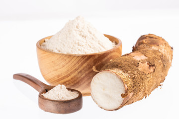 Raw cassava starch - Manihot esculenta. White background