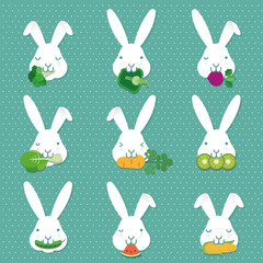 children education, learn how to feed rabbit, bunny food, illustration - Vector