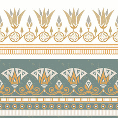 Seamless vector illustration of Egyptian national ornament with a lotus flower on white background.