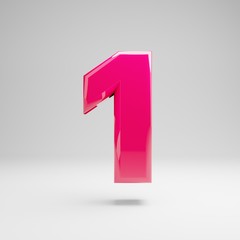 Glossy pink number 1 isolated on white background.