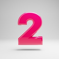 Fototapeta premium Glossy pink number 2 isolated on white background.