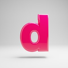 Glossy pink lowercase letter D isolated on white background.