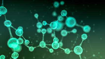 close-up view of an abstract molecular structure, wireframe, concept of science and biology (3d render)