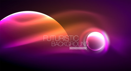 Blurred neon glowing round shapes, abstract circles and lights
