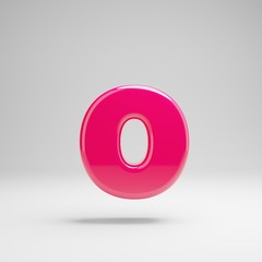 Glossy pink lowercase letter O isolated on white background.