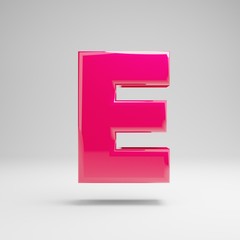 Glossy pink uppercase letter E isolated on white background.