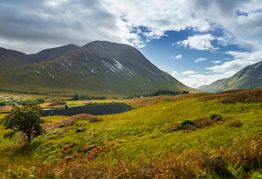 Wide view into Glen Etive and the River Etive in the Highlands of Scotland