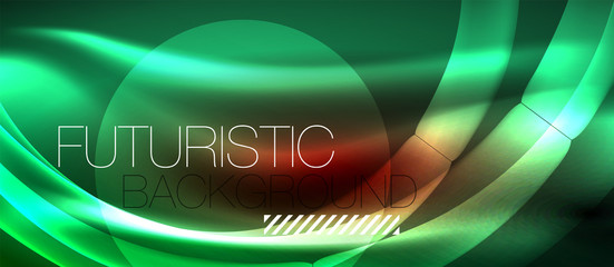 Glowing abstract wave on dark, shiny motion, magic space light. Techno abstract background