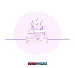 Continuous line drawing of celebratory cake. Template for your design works. Vector illustration.
