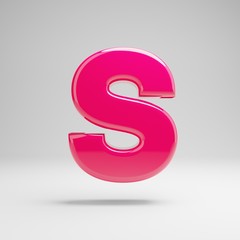 Glossy pink uppercase letter S isolated on white background.