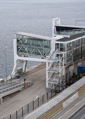 Terminal for ships at the port with gangway with big windows