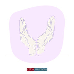 Continuous line drawing of Hand drawn hand gesture. Safe palms. Template for your design. Vector illustration.