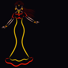 slender woman in a bright dress dancing