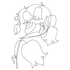 Bellflower snail seamless monochrome pattern. Design element stock vector illustration for web, for print, for children fabric print, coloring page