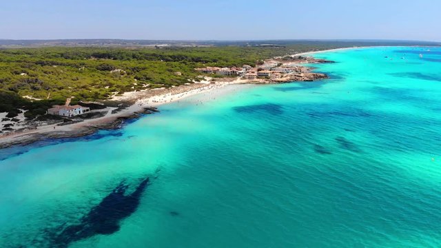 Aerial shot of Es Trenc beach on the balearic Island of Majorca