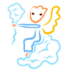 Angel with a balloon in hand, clouds